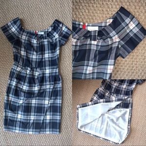 Kate Spade Wool Blue Plaid Boat Neck Sheath Dress